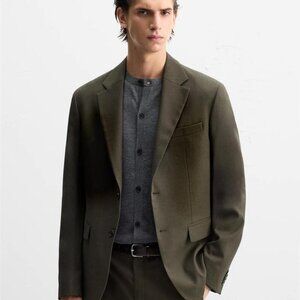 New Zara Textured Single Breasted Lapel Collar Moss Green Suit Blazer 38 NWOT